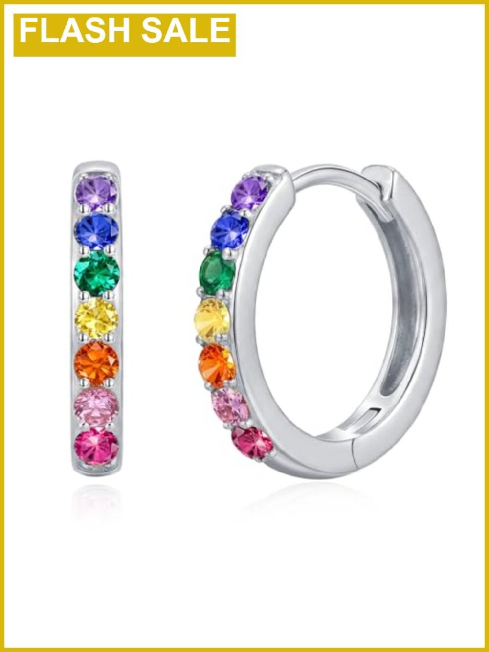 Hypoallergenic 925 Sterling Silver Rainbow Huggie Hoop Earrings